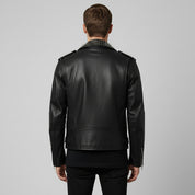 Men's Black Studded Biker Full-Grain Leather Jacket