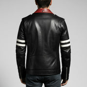 Men's Black Embroidered Full-Grain Leather Biker Jacket