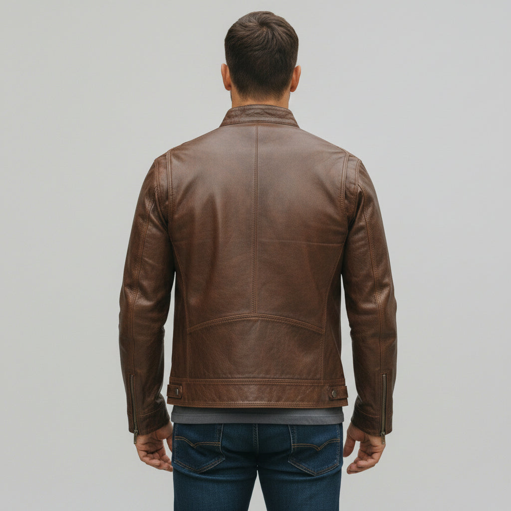 Men's Antique Brown Handmade Leather Biker Jacket