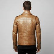Men's Tan Crocodile Embossed Leather Biker Jacket