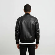 Men's Black Leather Bomber Jacket