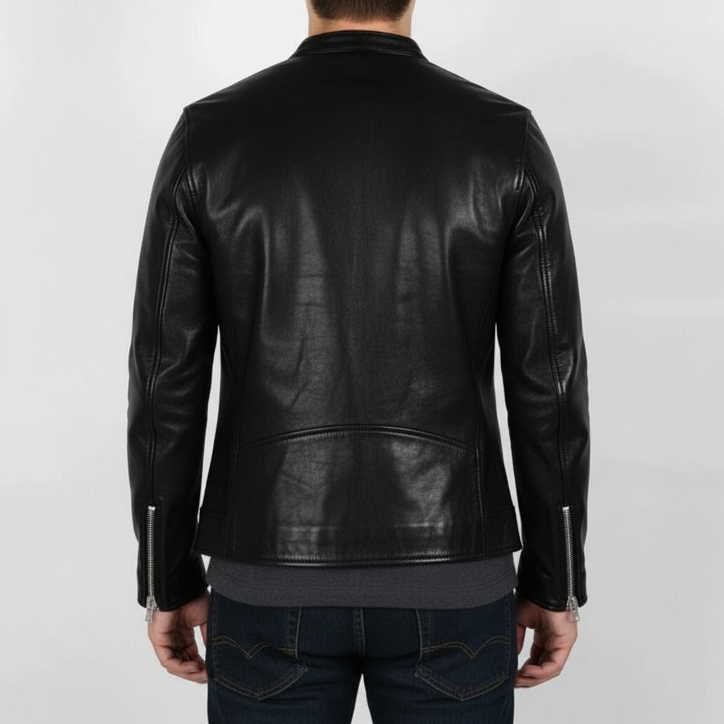 Men's Black Full-Grain Leather Biker Jacket
