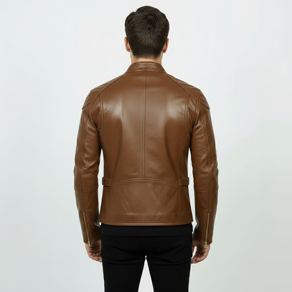Men's Brown Slim Fit Leather Biker Jacket