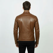 Men's Brown Slim Fit Leather Biker Jacket
