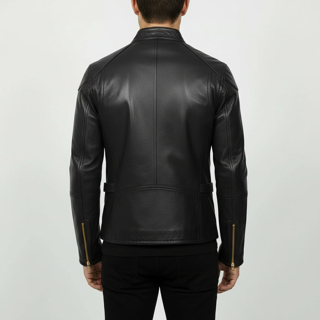 Men's Black Slim Fit Leather Biker Jacket