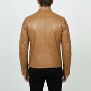 Men's Tan Slim Fit Leather Biker Jacket