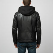 Men's Black Hooded Leather Biker Jacket