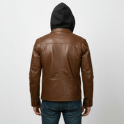 Men's Brown Hooded Leather Biker Jacket