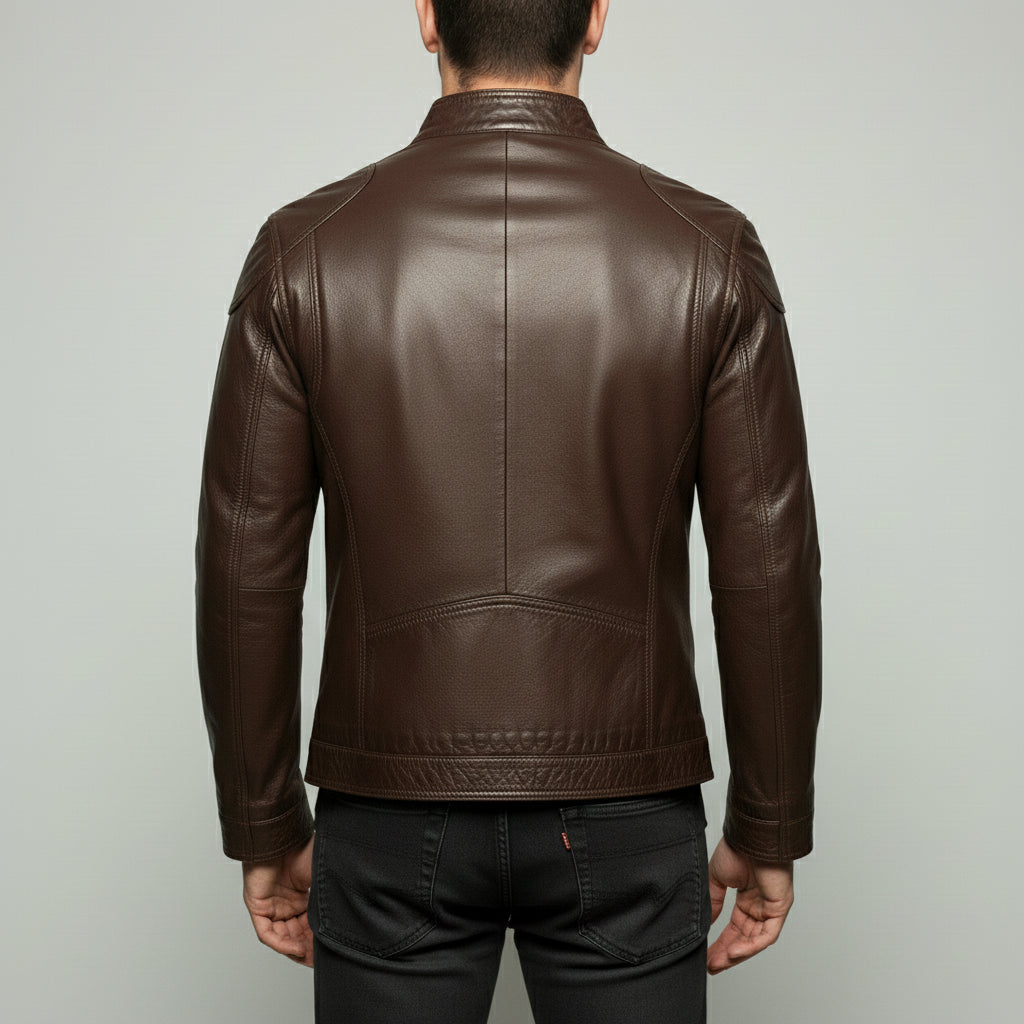 Men's Brown Slim Fit Leather Biker Jacket