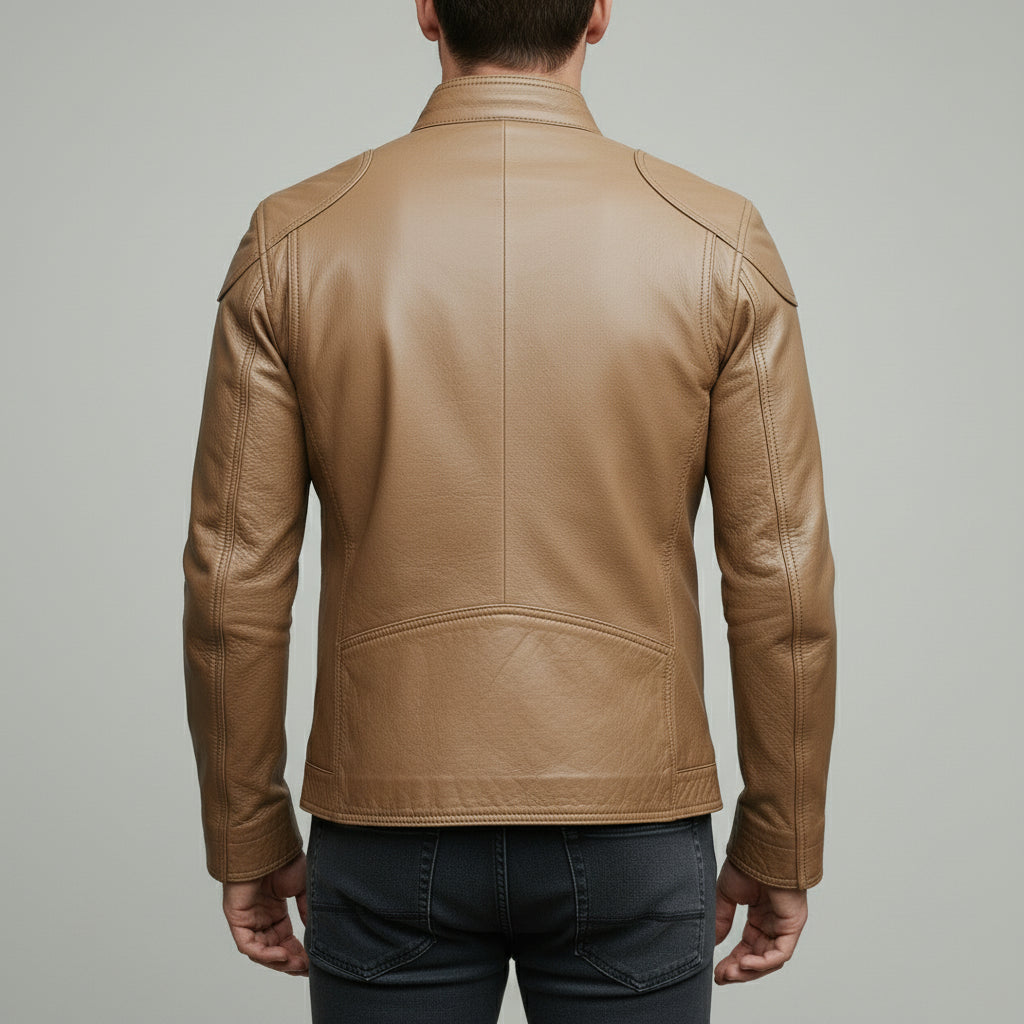 Men's Tan Slim Fit Leather Biker Jacket