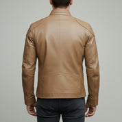 Men's Tan Slim Fit Leather Biker Jacket