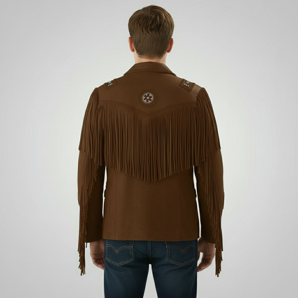Men's Handmade Fringed Brown Suede Cowboy Jacket