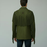 Men's Handmade Fringed Olive Green Suede Cowboy Jacket