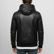 Men's Black Hooded Leather Biker Jacket
