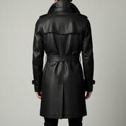 Men's Black Leather Trench Coat