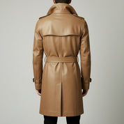 Men's Tan Leather Trench Coat