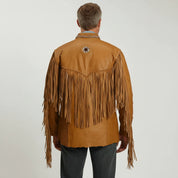 Men's Tan Fringe Leather Biker Jacket