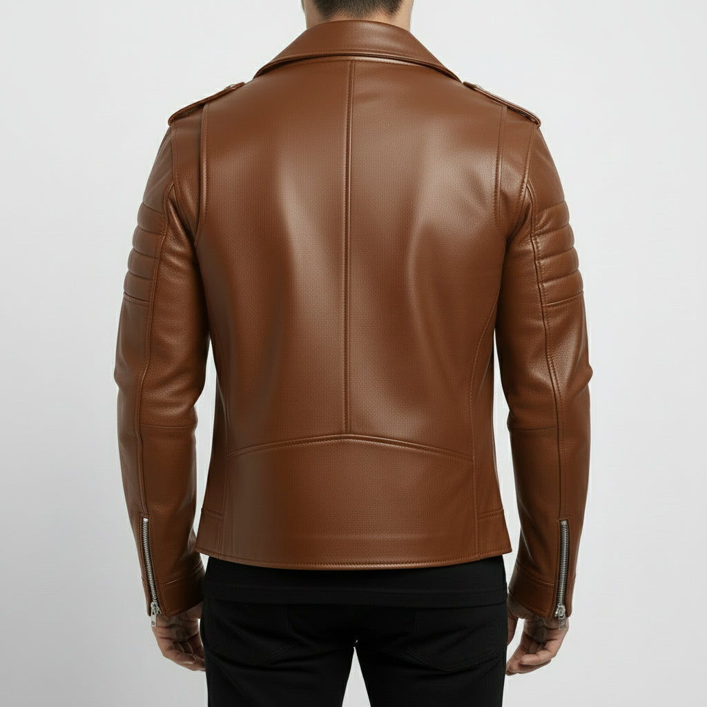 Men's Brown Leather Biker Jacket