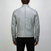 Men's Light Grey Antique Wash Leather Biker Jacket