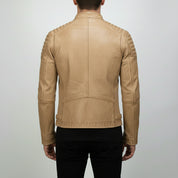 Men's Tan Antique Wash Leather Biker Jacket