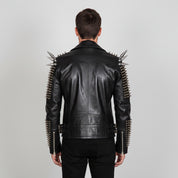 Men's Black Silver Studded Leather Biker Jacket