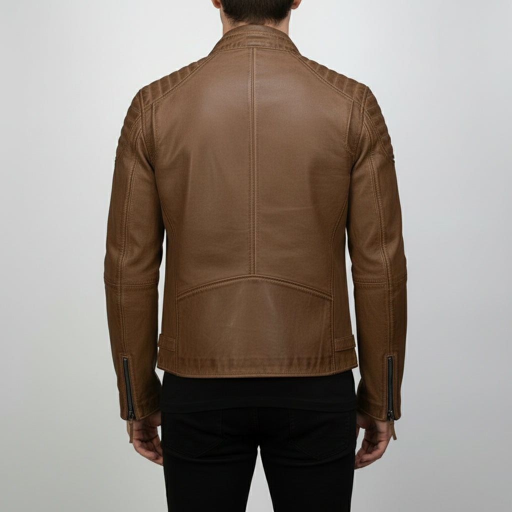 Men's Brown Antique Wash Leather Biker Jacket
