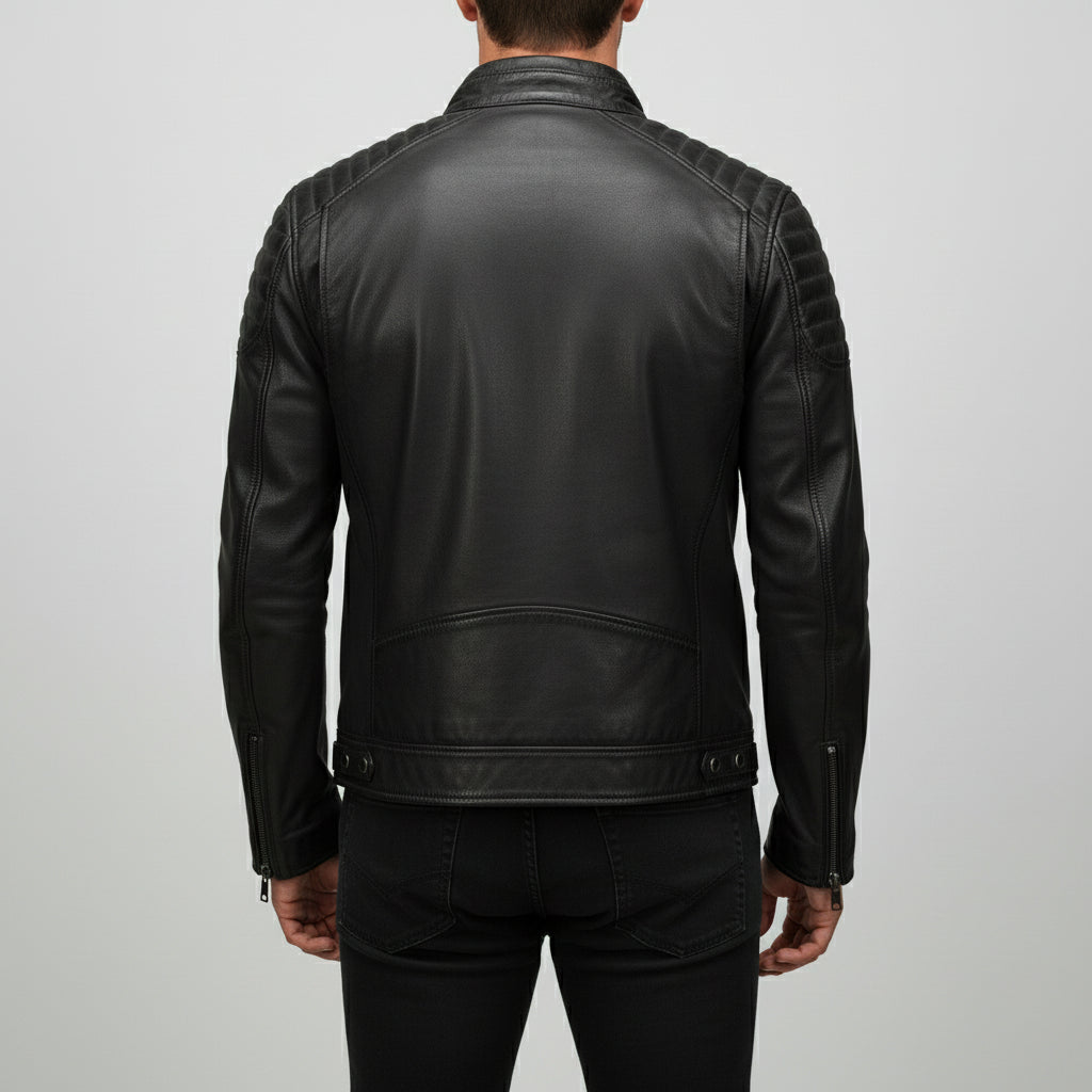 Men's Black Antique Wash Leather Biker Jacket