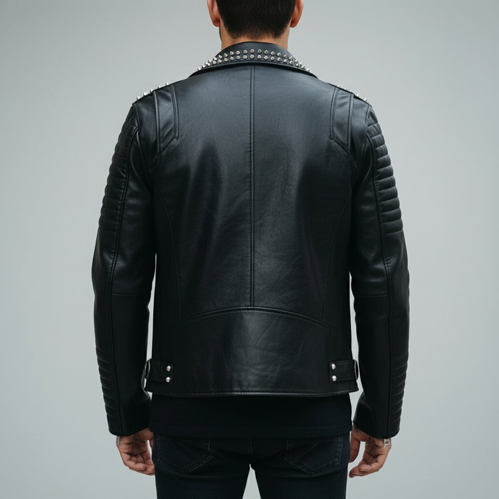 Men's Black Studded Leather Biker Jacket