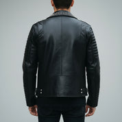 Men's Black Studded Leather Biker Jacket
