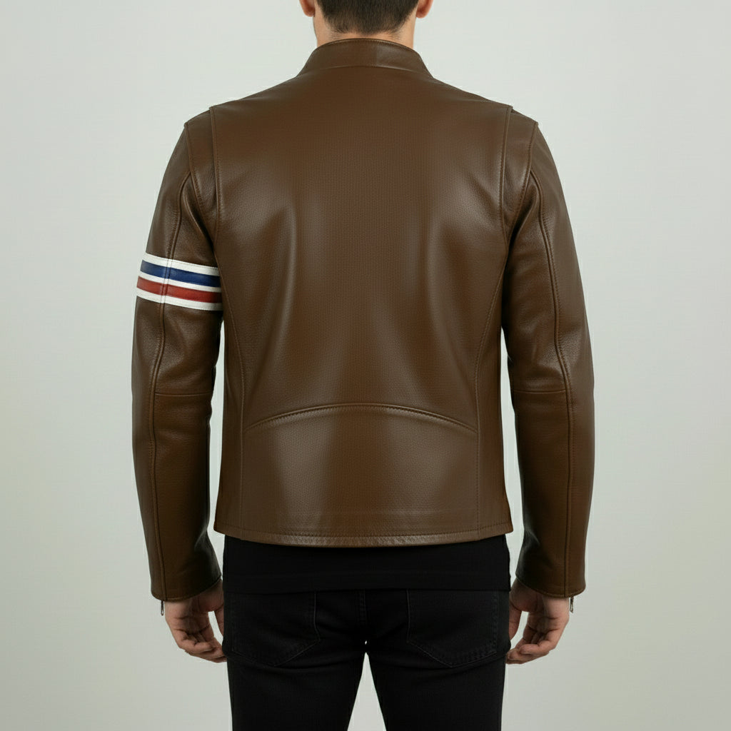 Men's Brown Leather Biker Jacket