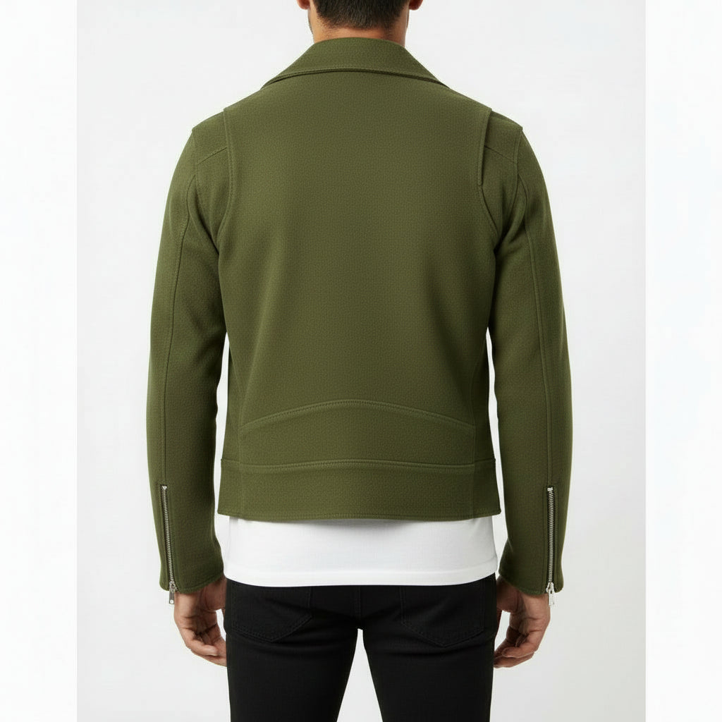Men's Olive Green Suede Biker Jacket