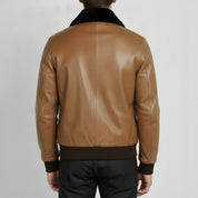 Men's Brown and Tan Leather Bomber Jacket