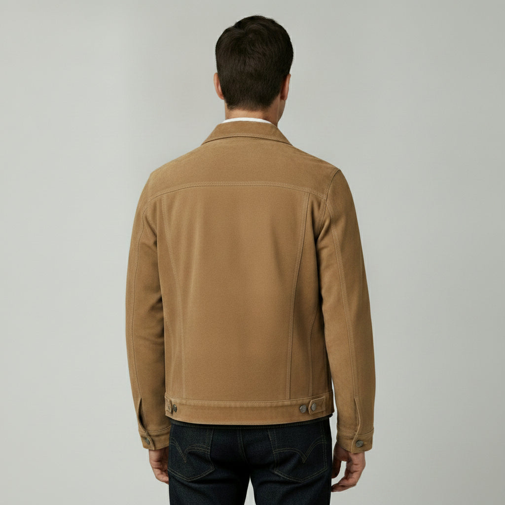 Men's Tan Suede Trucker Jacket