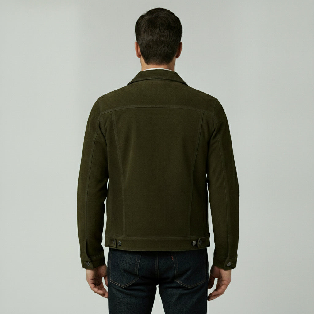 Men's Olive Green Suede Trucker Jacket