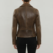 Women's Brown Leather Biker Jacket — Cunliffe