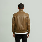 Men's Tan Leather Bomber Jacket