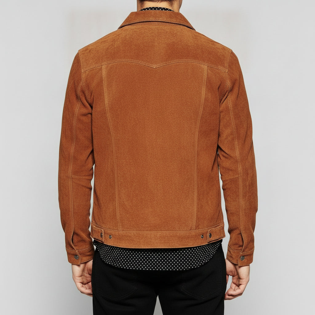 Men's Brown Suede Trucker Jacket