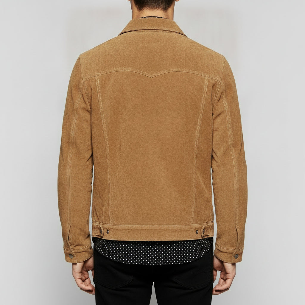 Men's Tan Suede Trucker Jacket