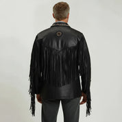 Men's Black Fringe Leather Biker Jacket