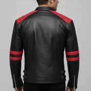 Men's Black and Red Leather Biker Jacket