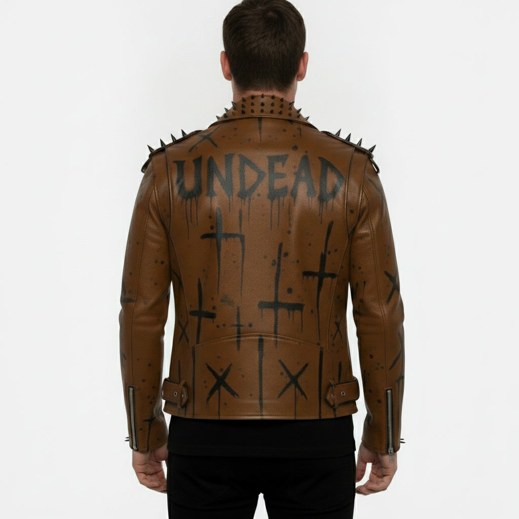 Men's Brown Leather Biker Jacket