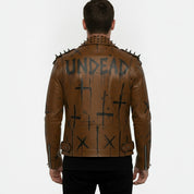 Men's Brown Leather Biker Jacket
