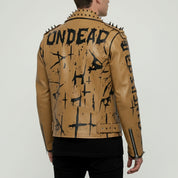 Men's Tan Leather Biker Jacket