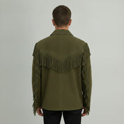 Men's Olive Green Fringed Suede Jacket