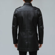 Men's Black Leather Long Jacket