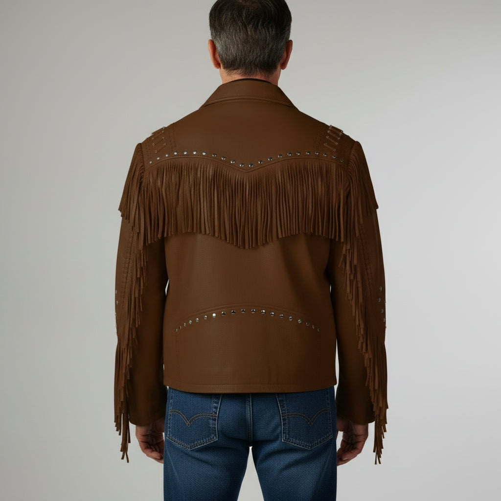 Men's Brown Fringe Leather Biker Jacket