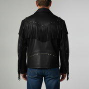 Men's Black Fringe Leather Biker Jacket