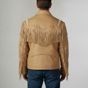 Men's Tan Fringe Leather Biker Jacket