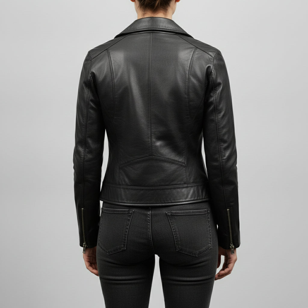 Women's Black Leather Biker Jacket