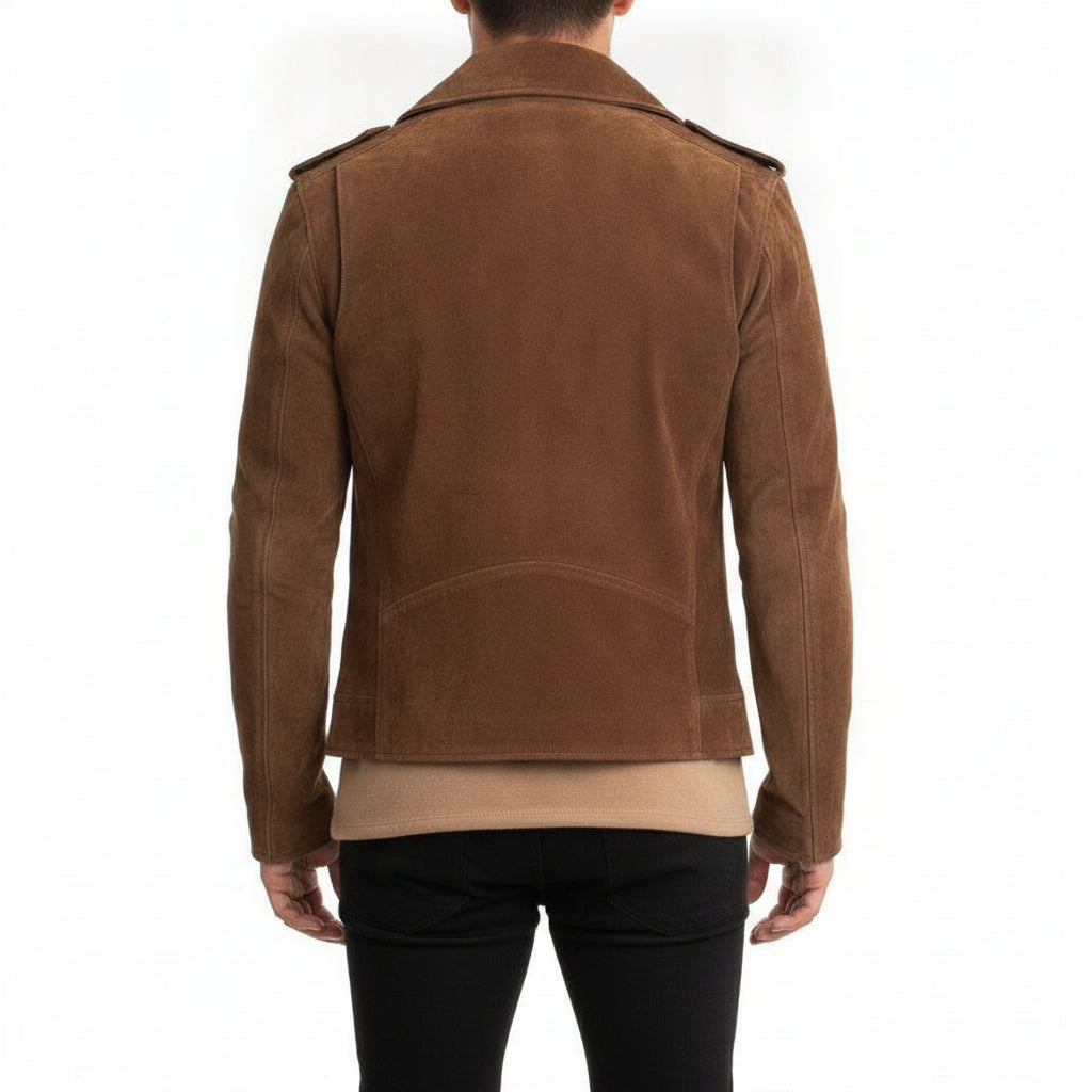 Men's Brown Suede Biker Jacket